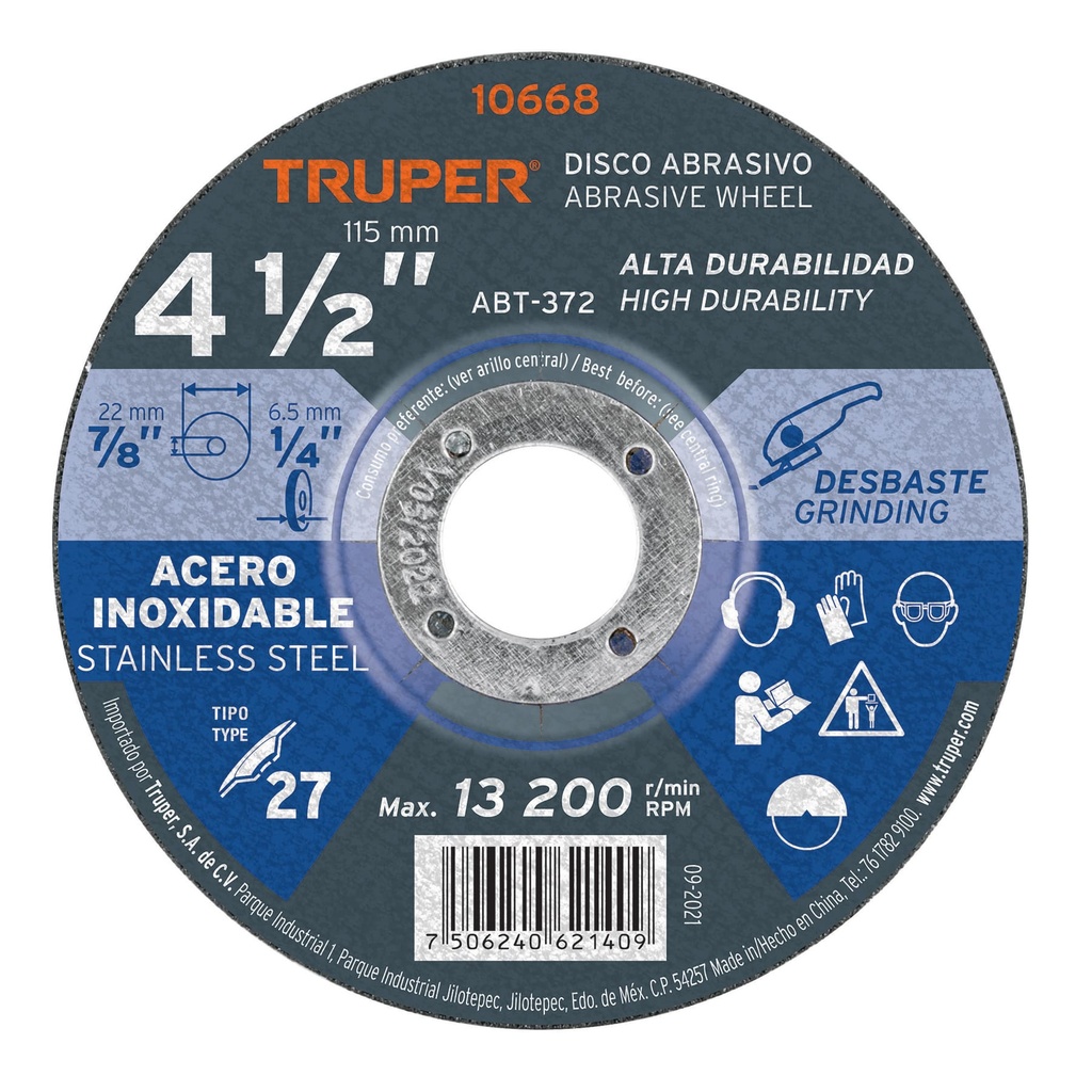 Disco Tipo 27 de 4-1/2' x 6.5 mm desbaste acero inoxidable