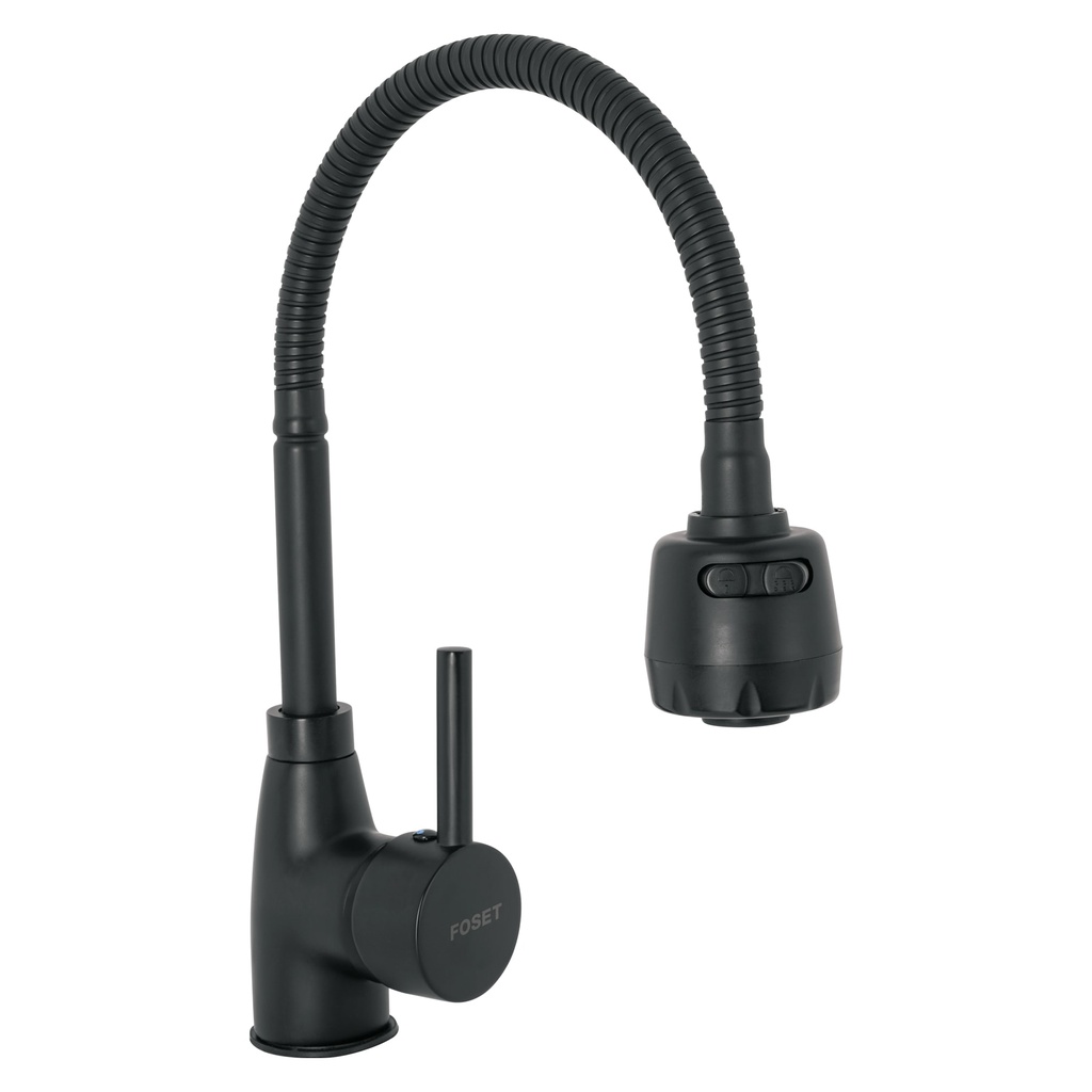 Monomando para fregadero con cuello flexible, negro, Tubig