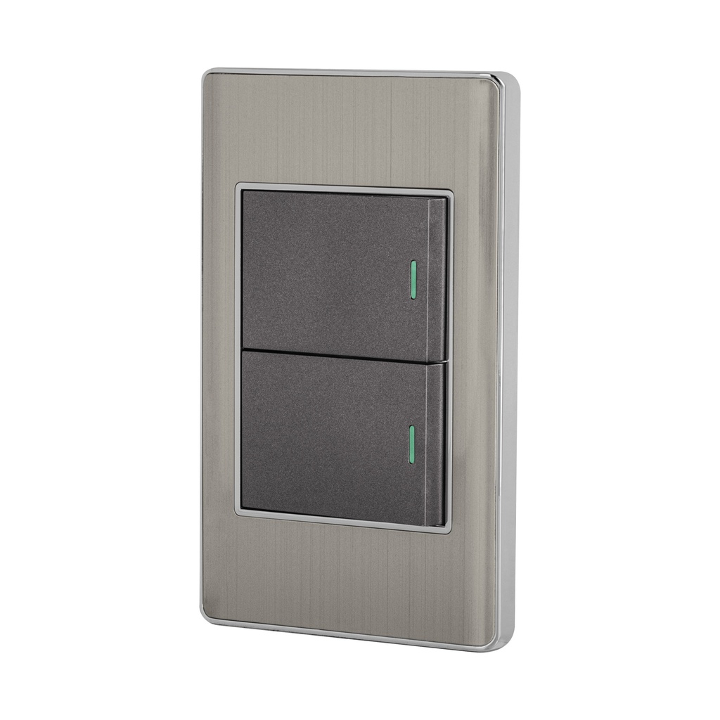 Placa armada acero inox 2 interruptores 1.5 módulos, Lisboa