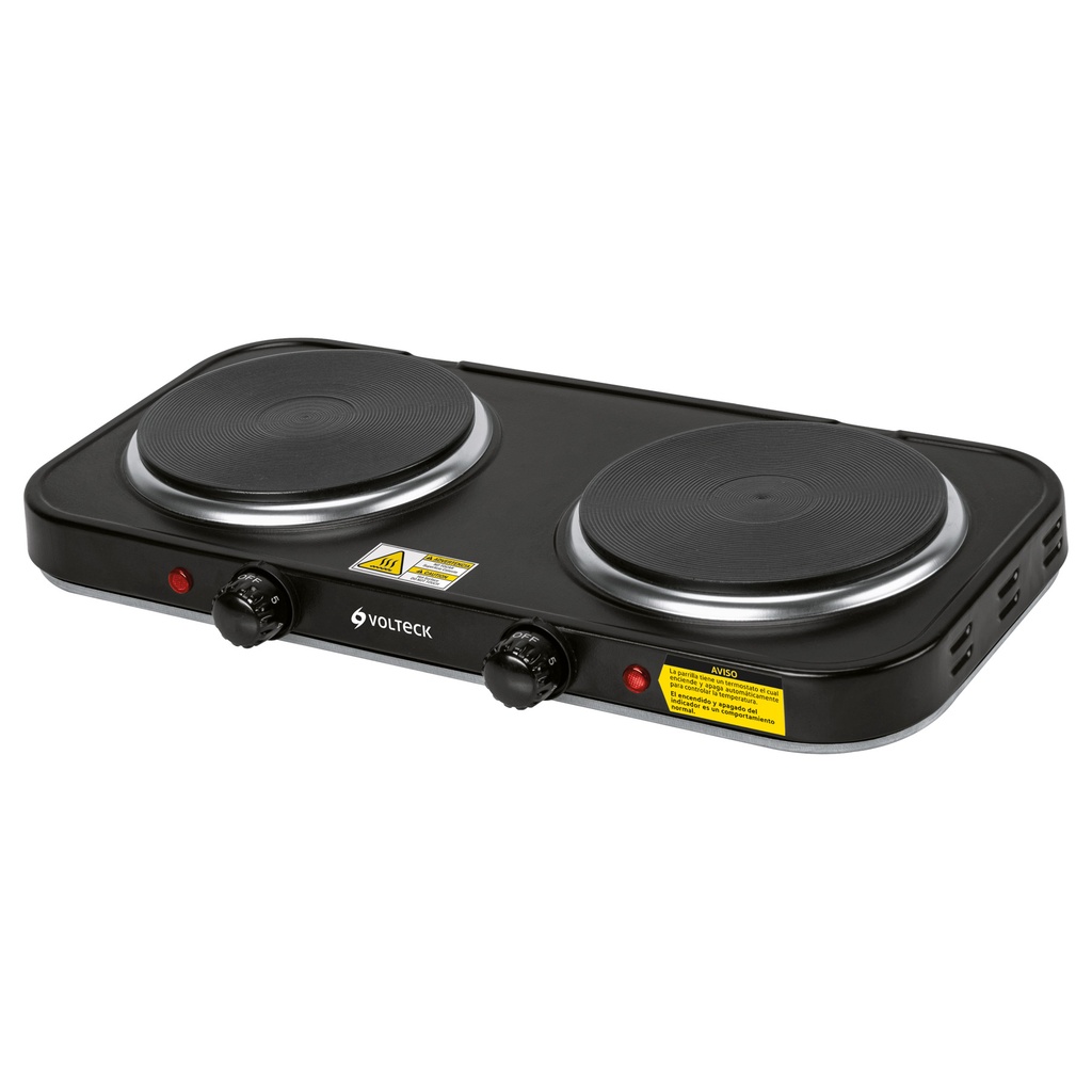 [47553] Parrilla eléctrica doble quemador tipo disco, negra, Volteck