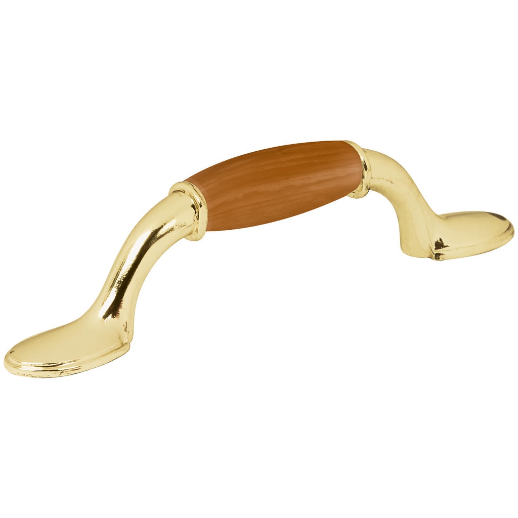 Jaladera de 76 mm latón brillante con inserto tipo madera