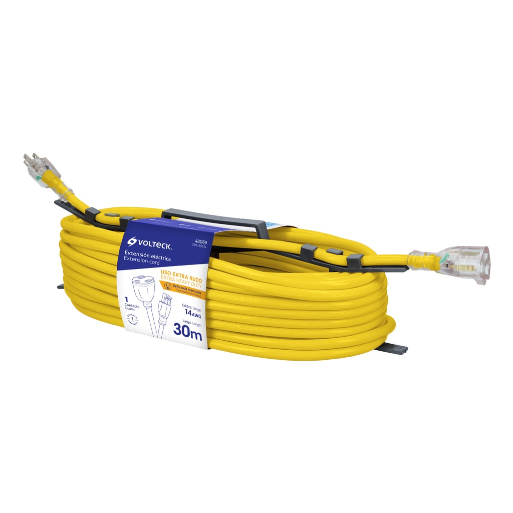 Extensión reforzada aterrizada 30 m 3x14 AWG, Volteck