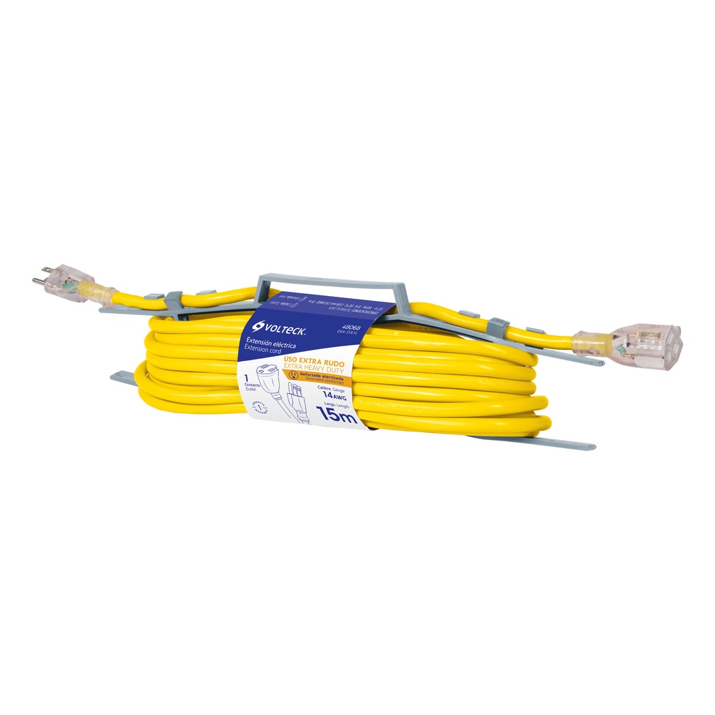 Extensión reforzada aterrizada 15 m 3x14 AWG, Volteck