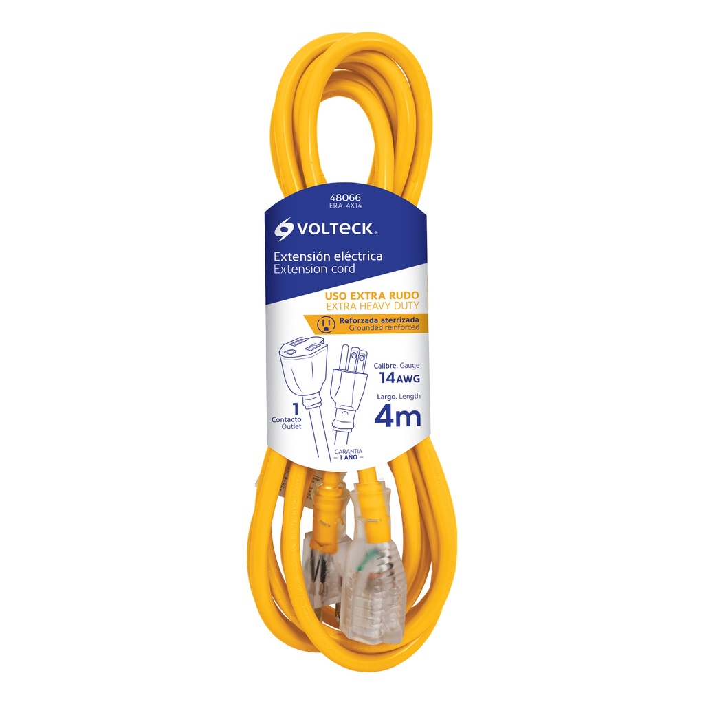 Extensión reforzada aterrizada 4 m 3x14 AWG, Volteck