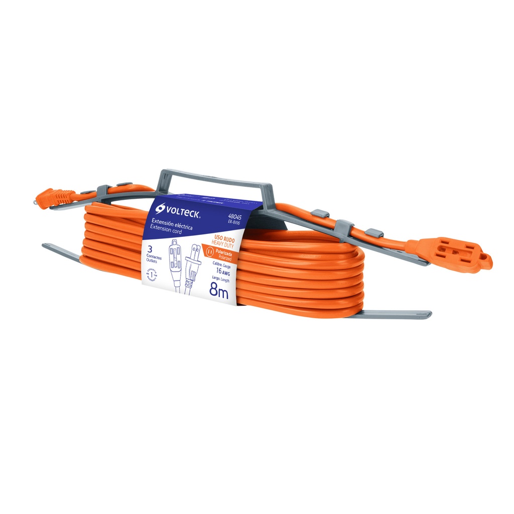 Extensión eléctrica de uso rudo 8 m 2x16 AWG, Volteck