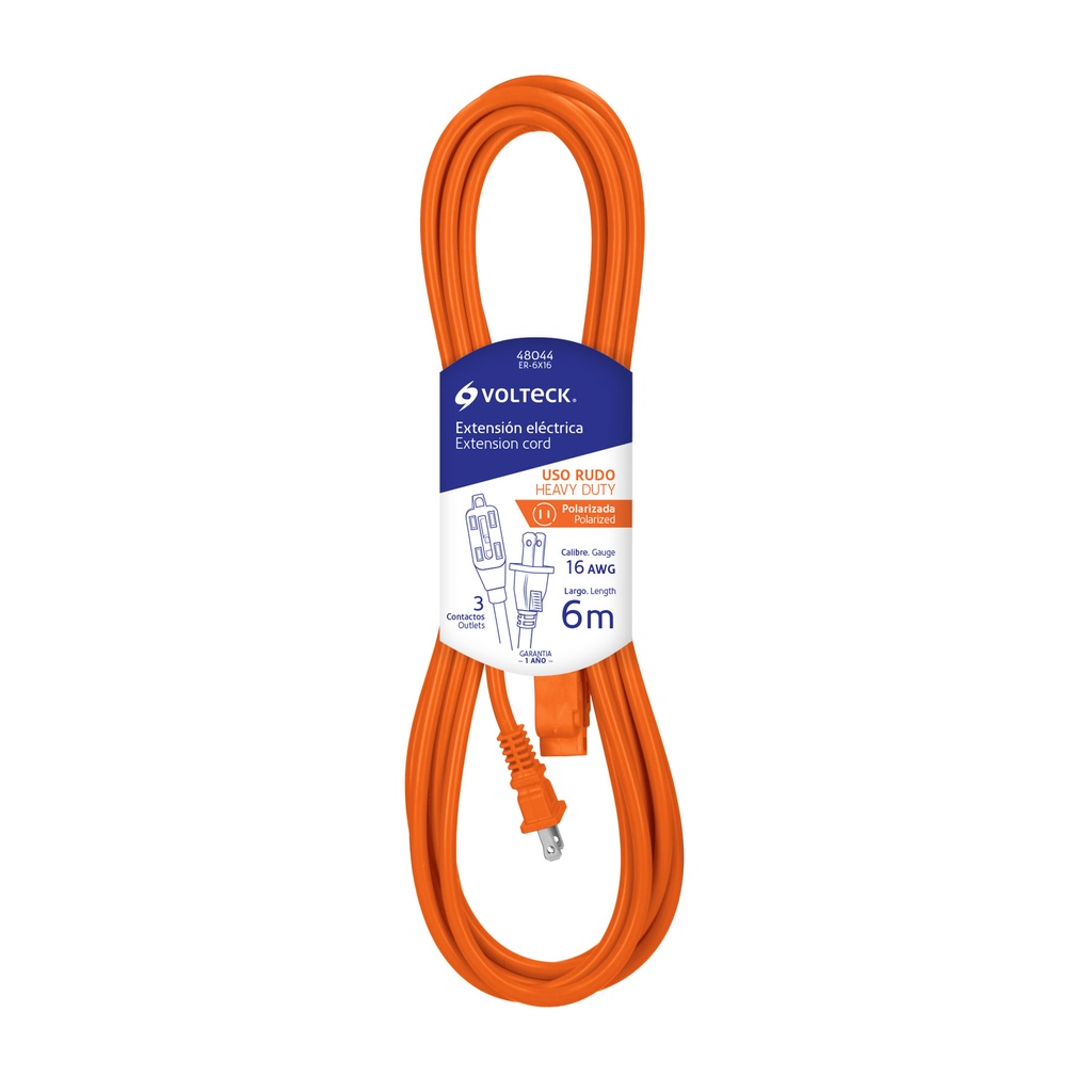 Extensión eléctrica de uso rudo 6 m 2x16 AWG, Volteck