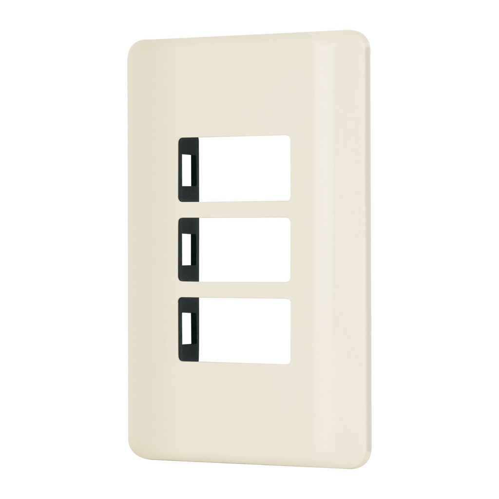 Placa 3 módulos, marfil, línea Volteck Basic