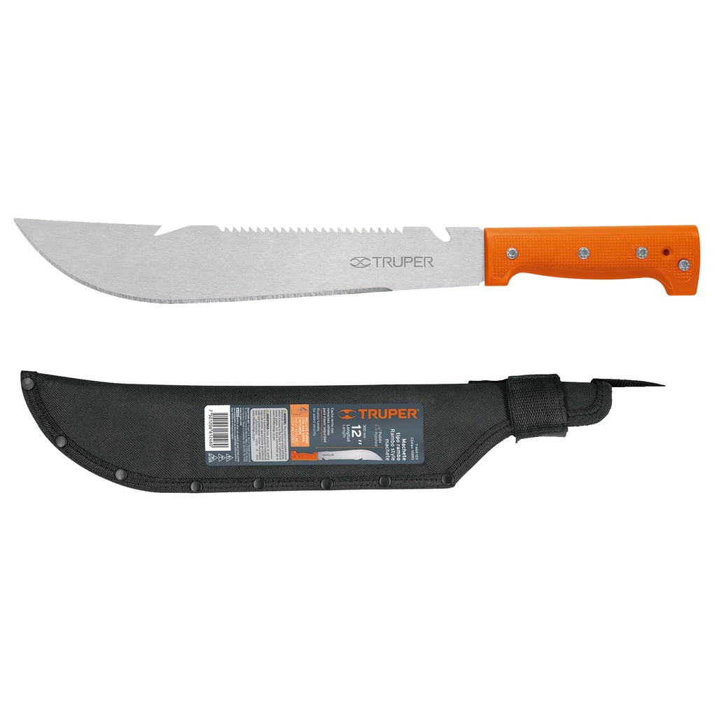 Machete rambo 12' cacha remachada naranja, con funda, Truper