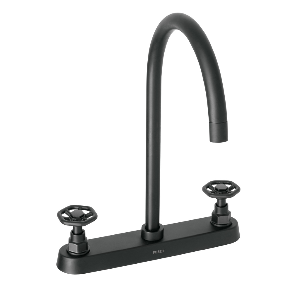 Mezcladora p/fregadero,manerales redondos,negro mate,Tubig