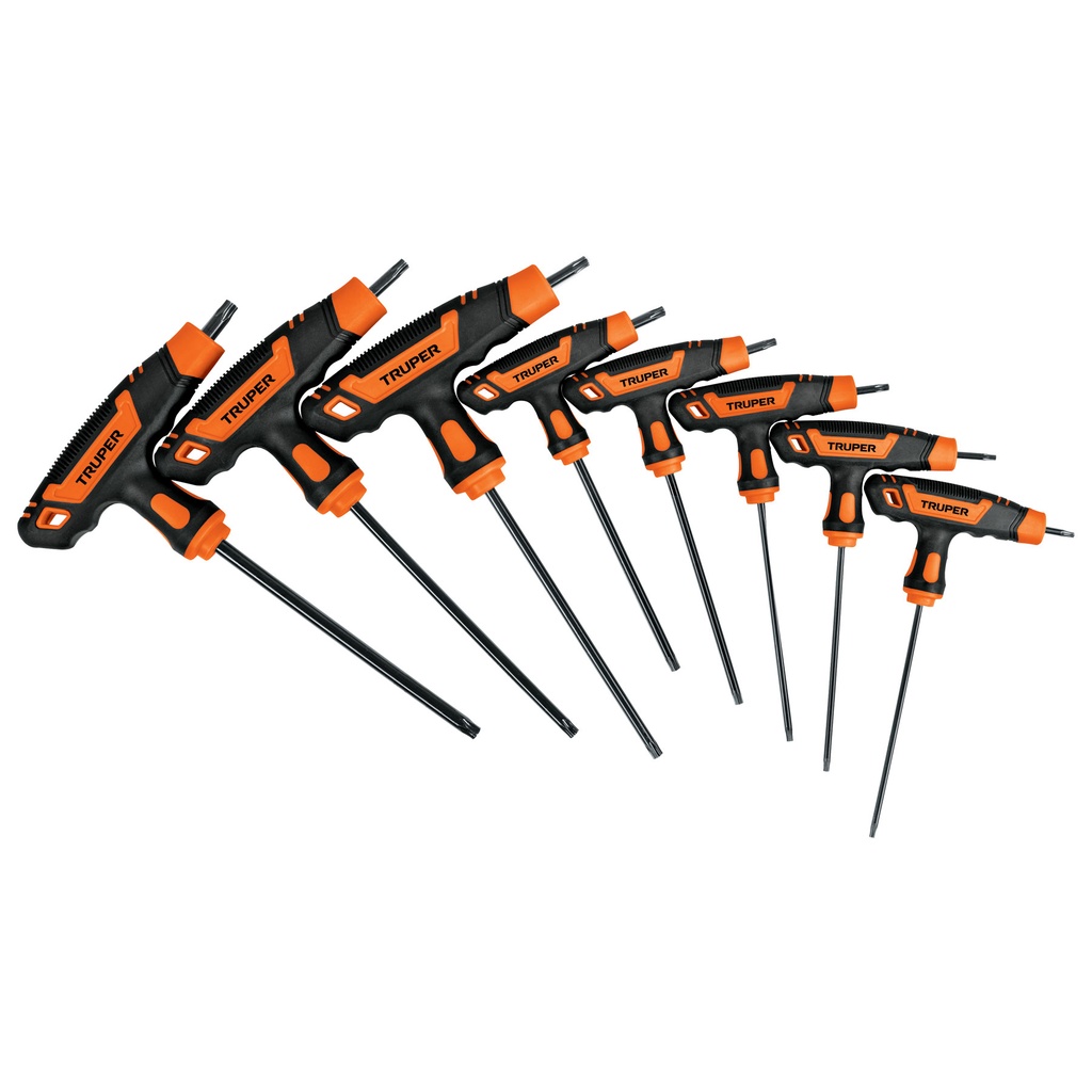 Juego de 8 llaves torx extralargas con mango T, Truper