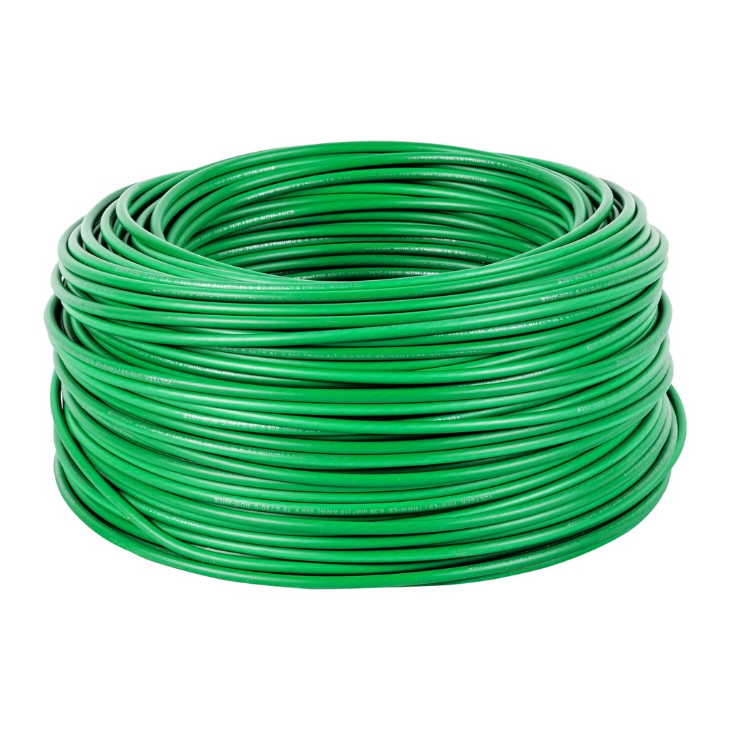 Rollo de 100 m de cable THHW-LS 10 AWG verde, Volteck