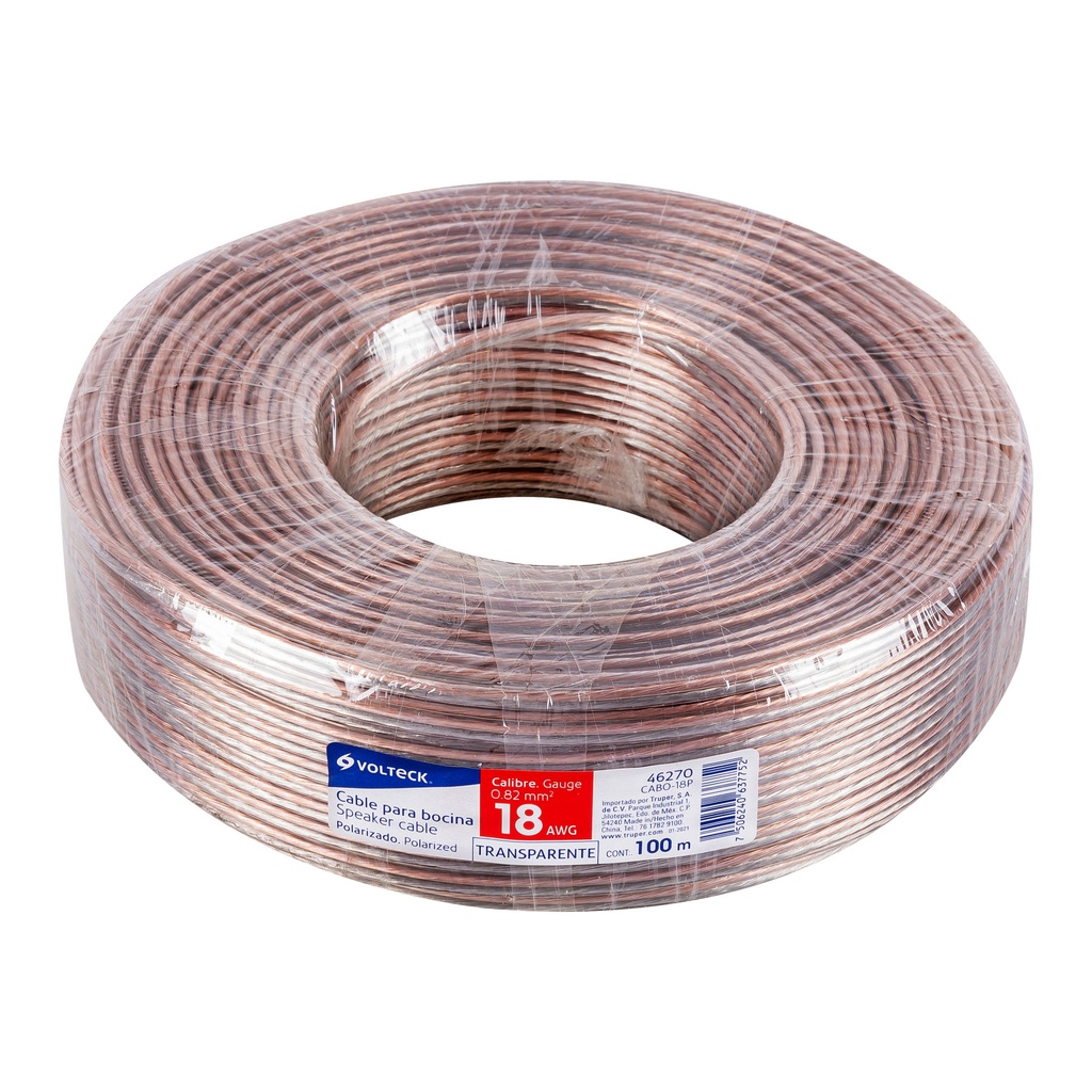 Rollo de 100 m cable polarizado transparente p/bocina 18 AWG