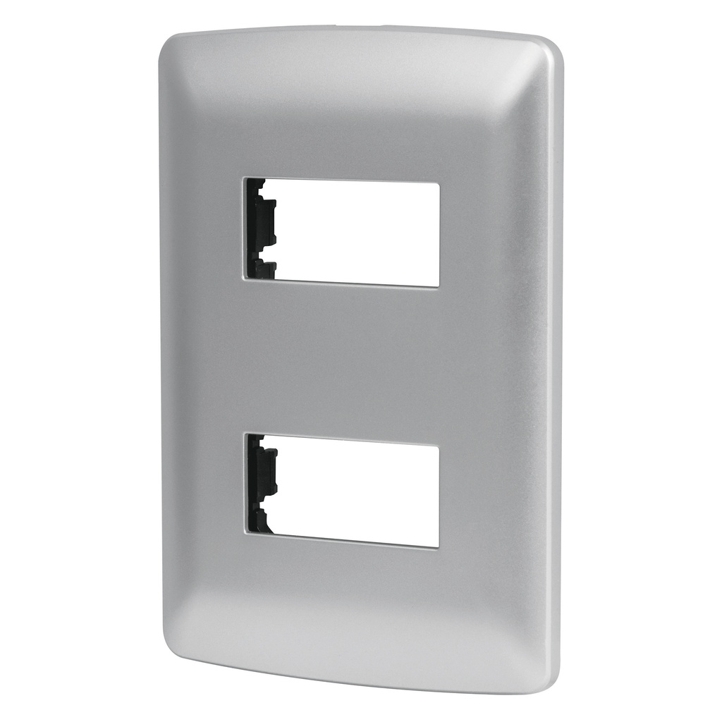 Placa 2 módulos de ABS, línea italiana, color plata, Volteck