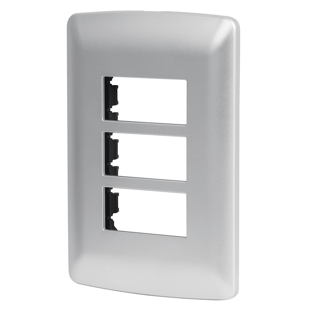 Placa 3 módulos de ABS, línea italiana, color plata, Volteck