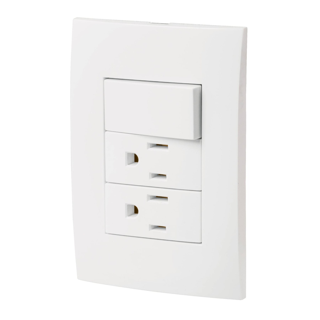 Placa armada 2 contactos e interruptor, línea Oslo, blanco