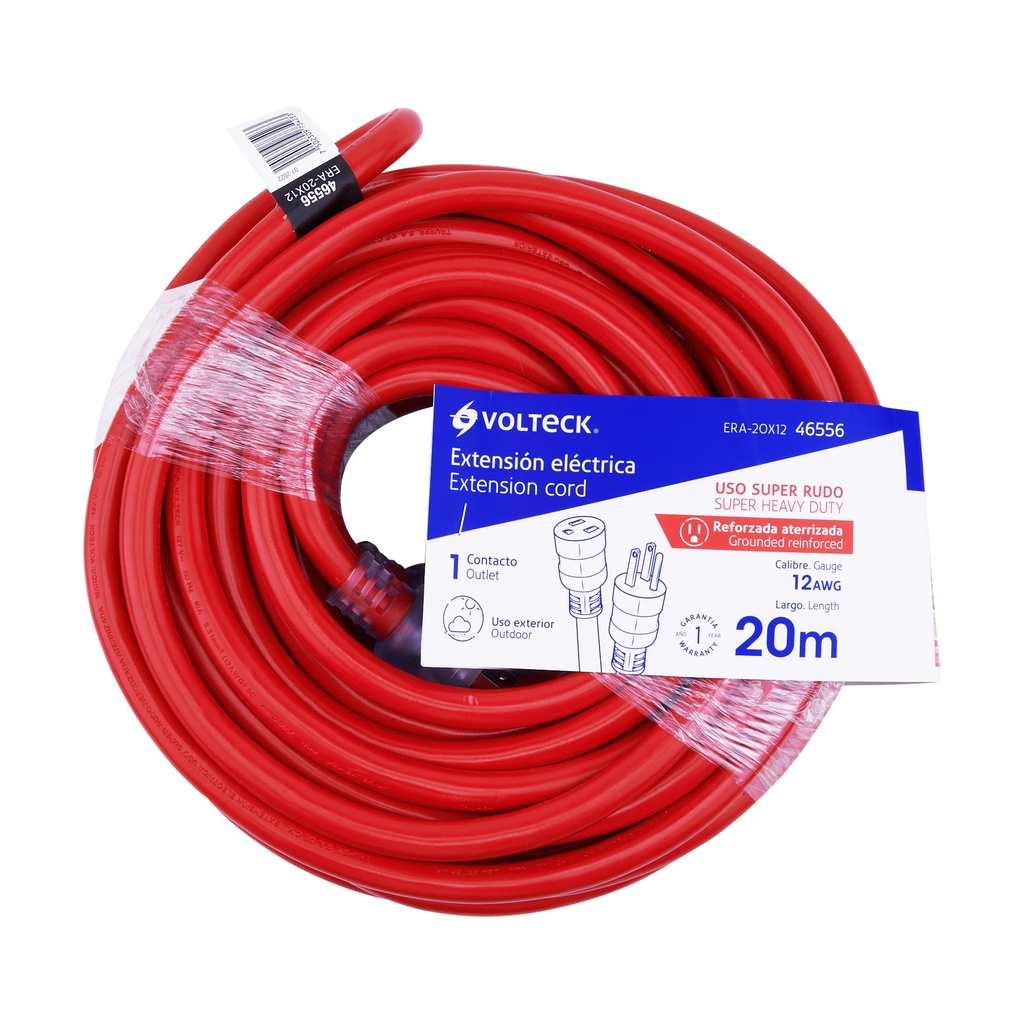 Extensión reforzada aterrizada 20 m 3x12 AWG, Volteck