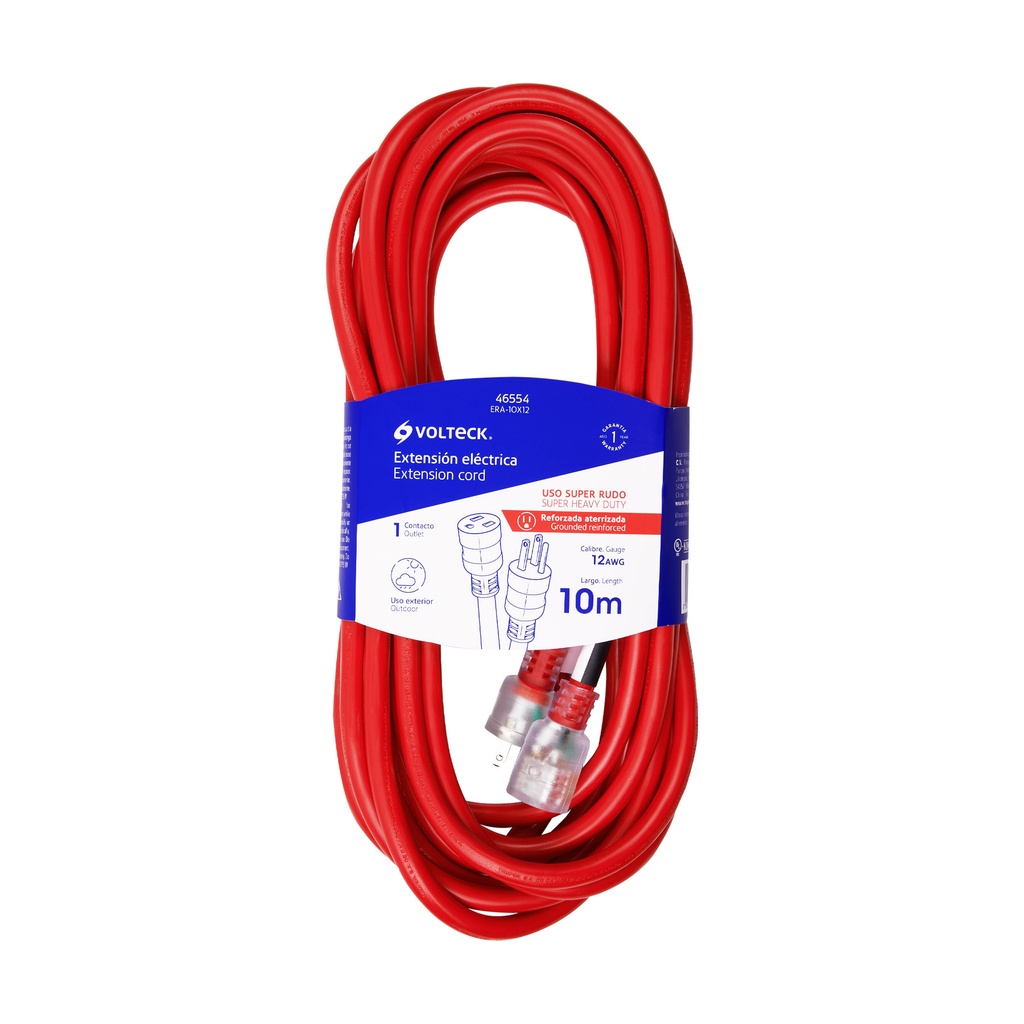 Extensión reforzada aterrizada 10 m 3x12 AWG, Volteck