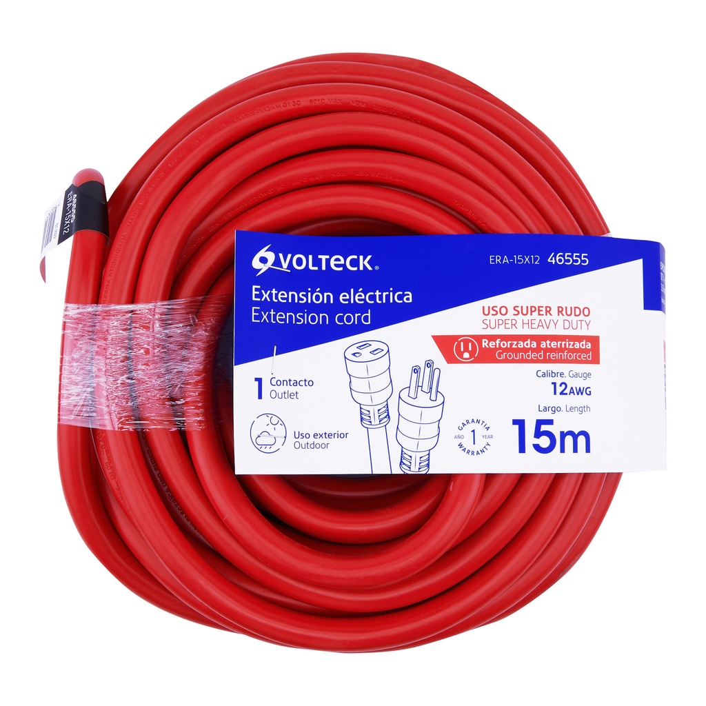 Extensión reforzada aterrizada 15 m 3x12 AWG, Volteck