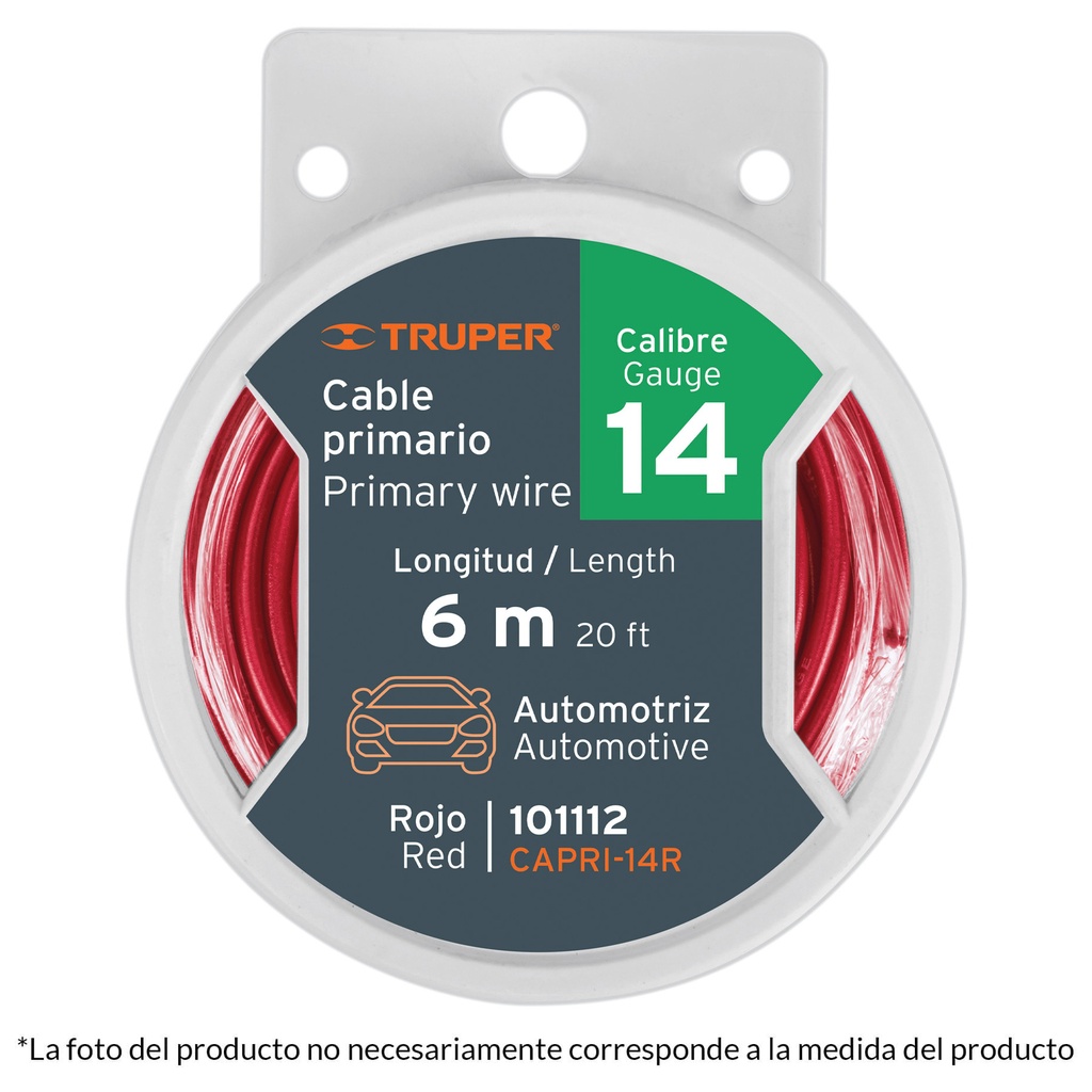 Carrete con 12 m de cable primario rojo calibre 18, Truper