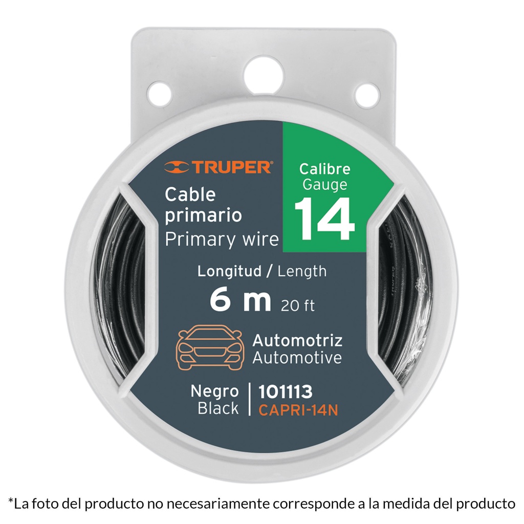 Carrete con 3.5 m de cable primario negro calibre 12, Truper