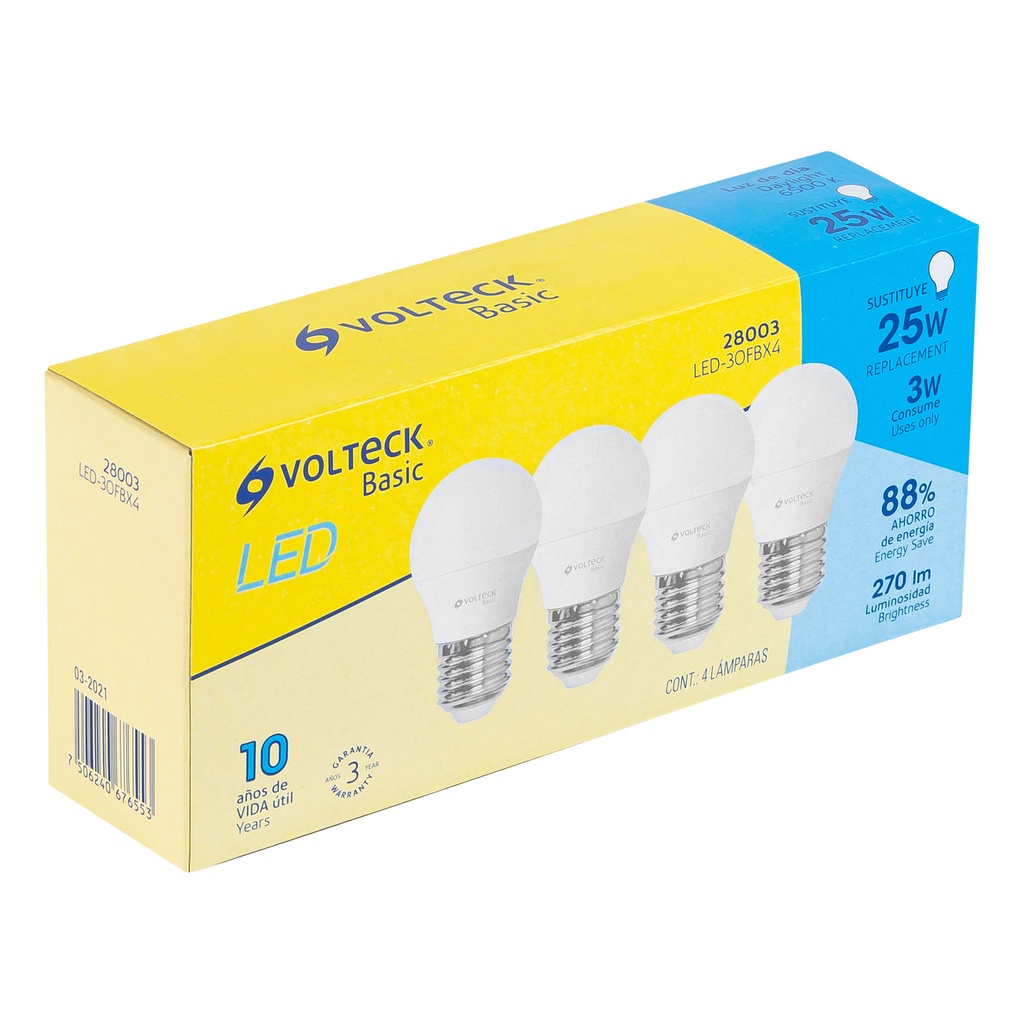 Pack de 4 lámparas LED G45 3 W (equiv. 25 W), luz de día