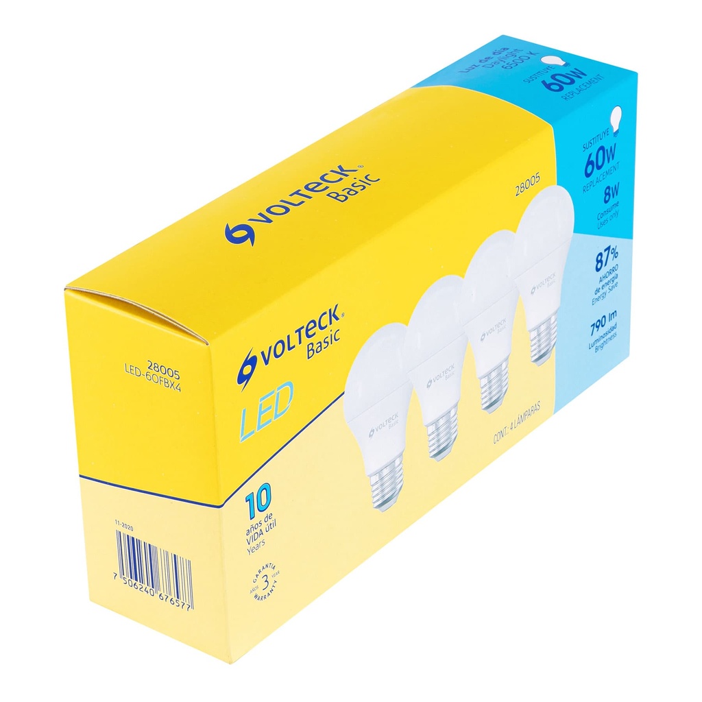 Pack de 4 lámparas LED A19 8 W (equiv. 60 W), luz de día