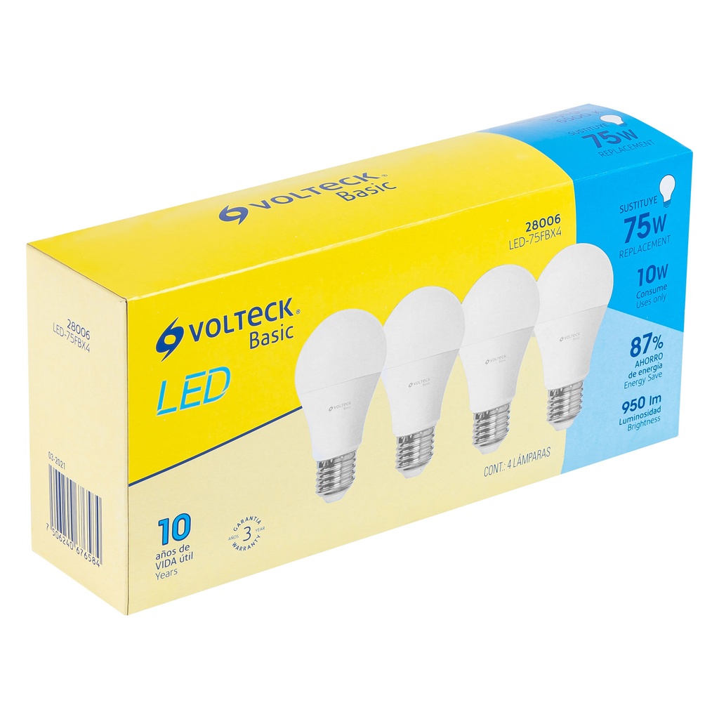 Pack de 4 lámparas LED A19 10 W (equiv. 75 W), luz de día