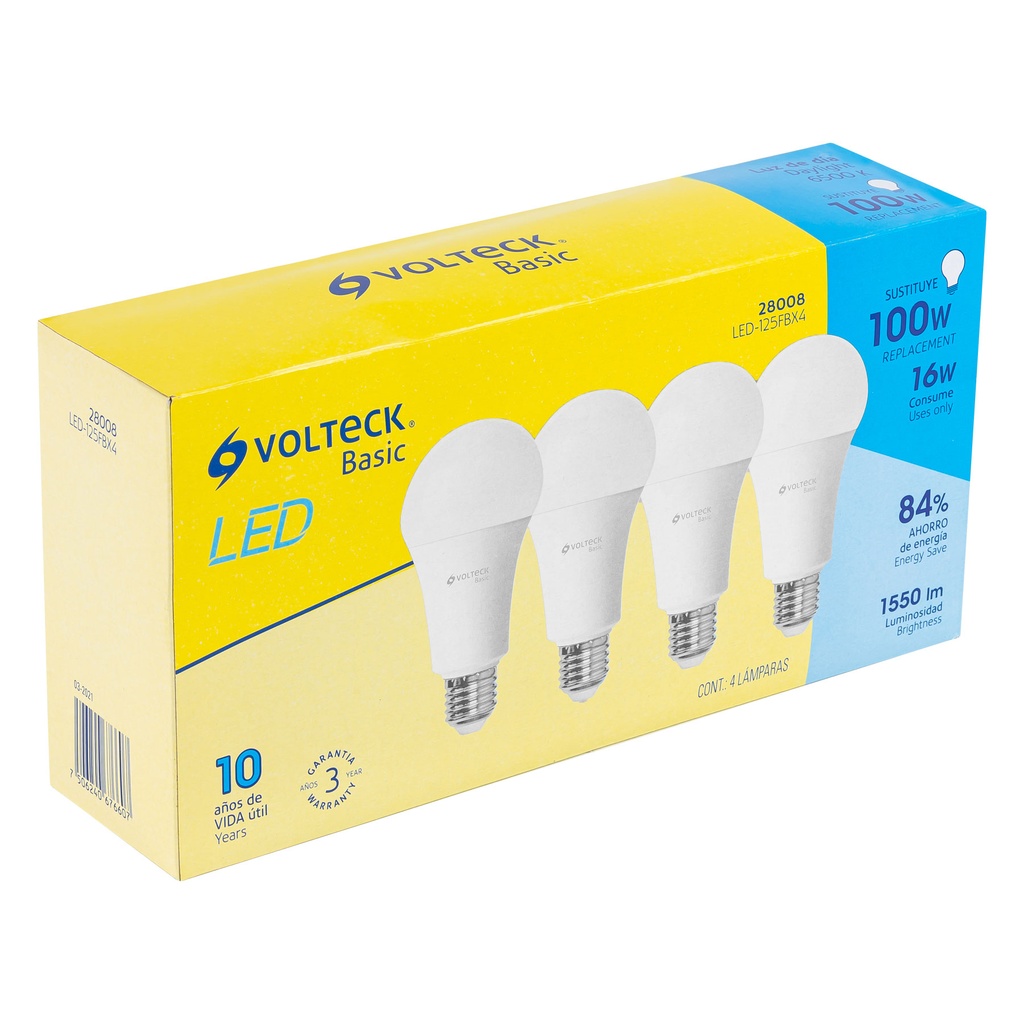 Pack de 4 lámparas LED A19 16 W (equiv. 100 W), luz de día