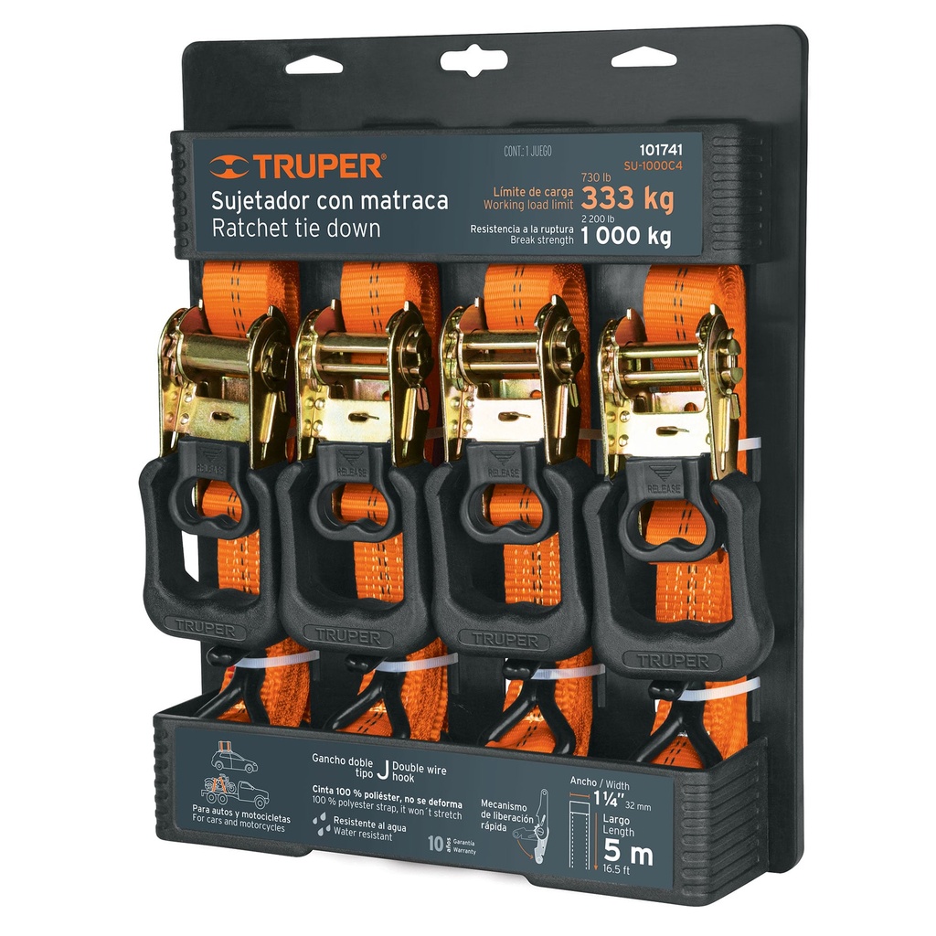 [101741] Juego de 4 sujetadores con matraca carga máxima 1000 kg