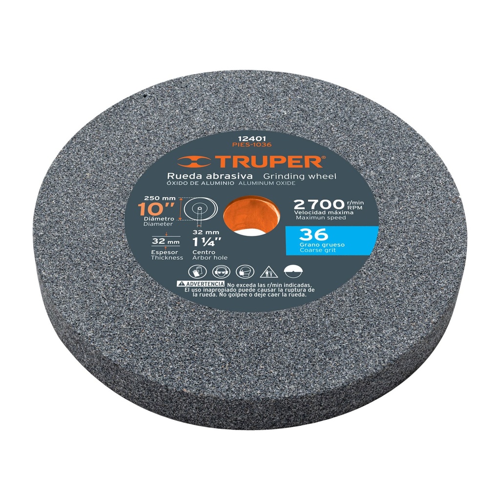 Piedra para esmeril 10 X 1-1/4', óxido de aluminio, grano 36