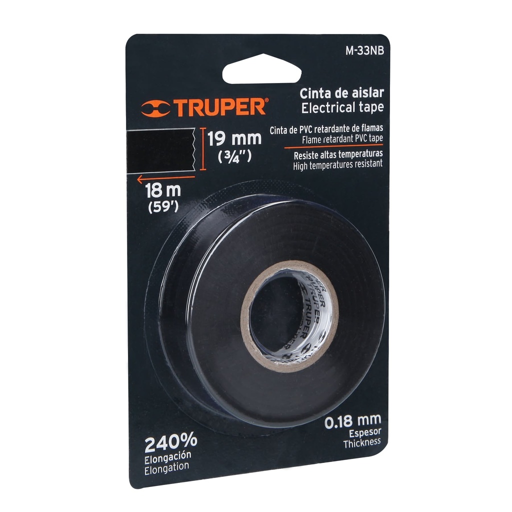 Cinta de aislar de 18 m x 19 mm, negra en blíster, Truper