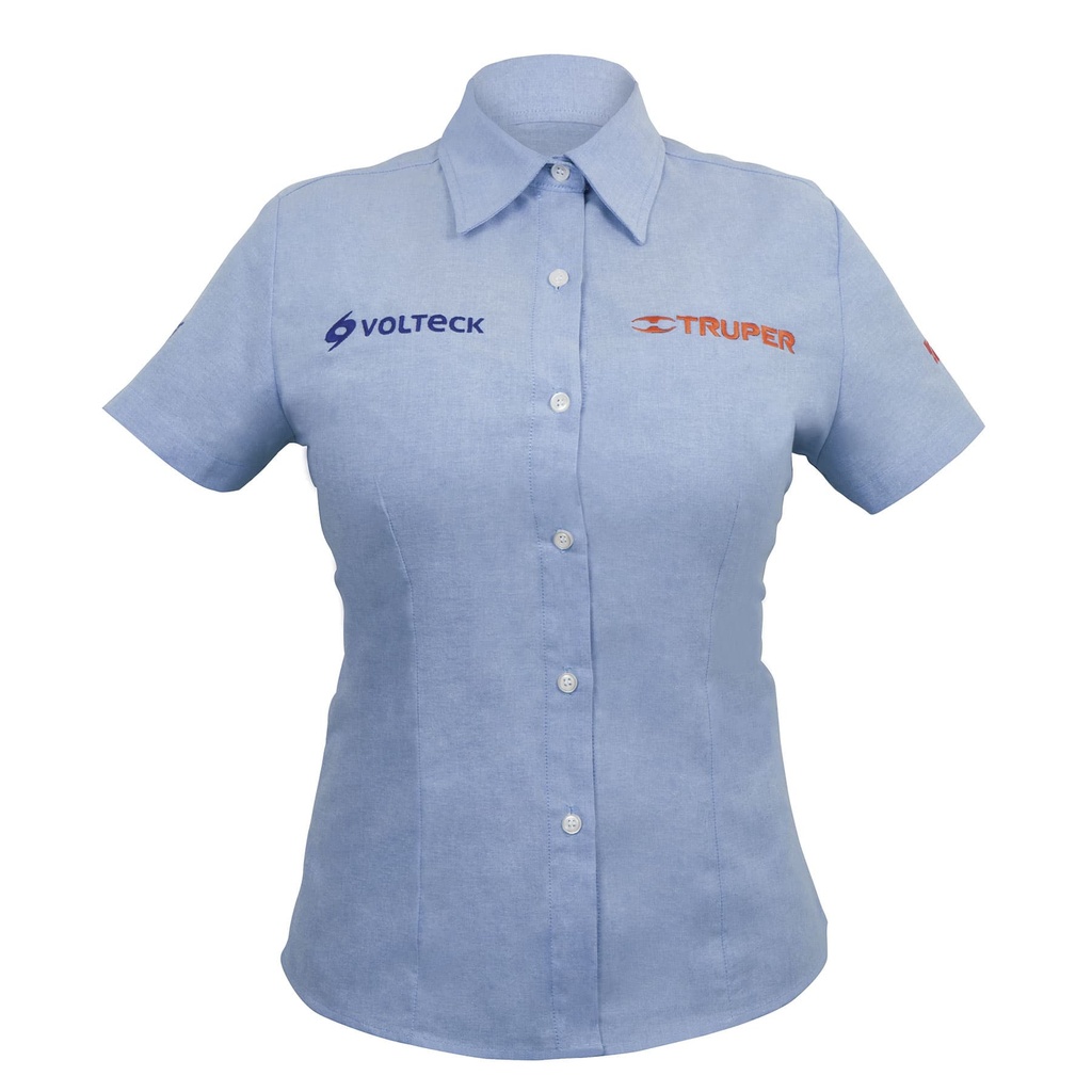 Camisa azul para dama, manga corta talla CH, Truper