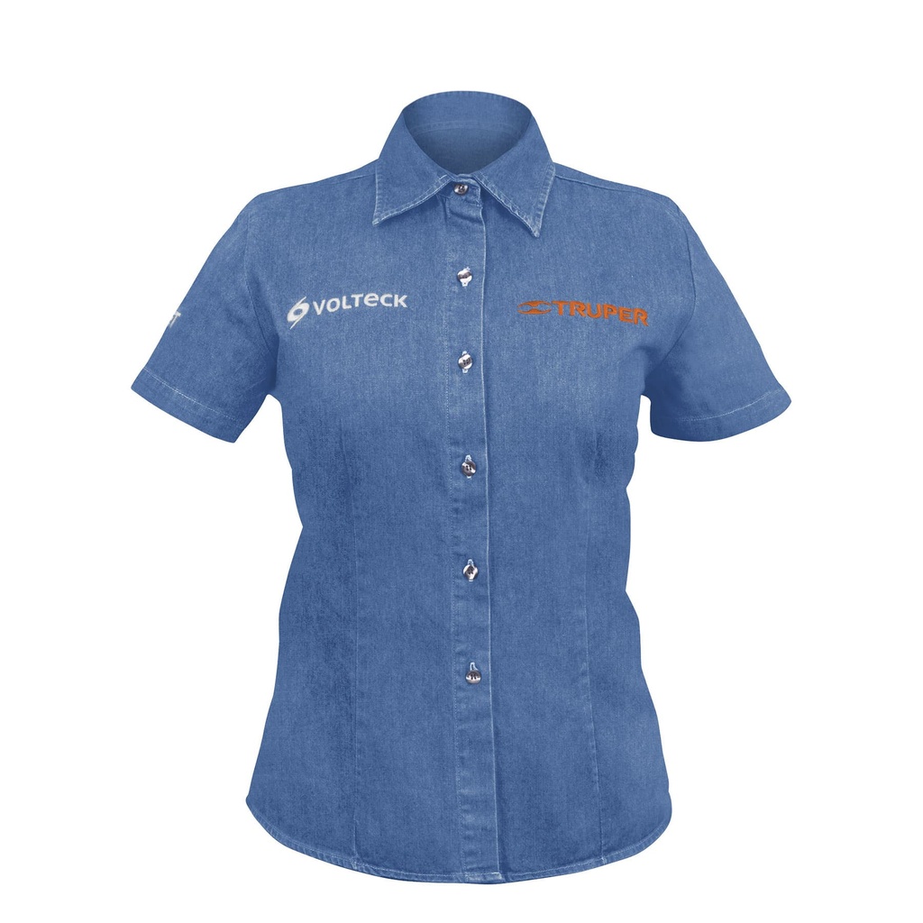 Camisa de mezclilla para dama, manga corta talla XG, Truper