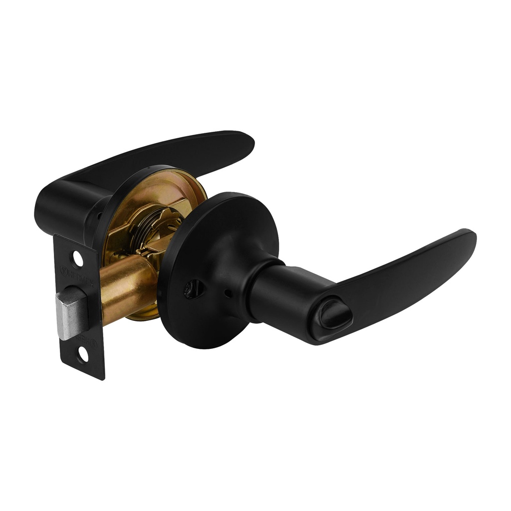 Cerradura manija, cilindro latón, negro, baño, Hermex