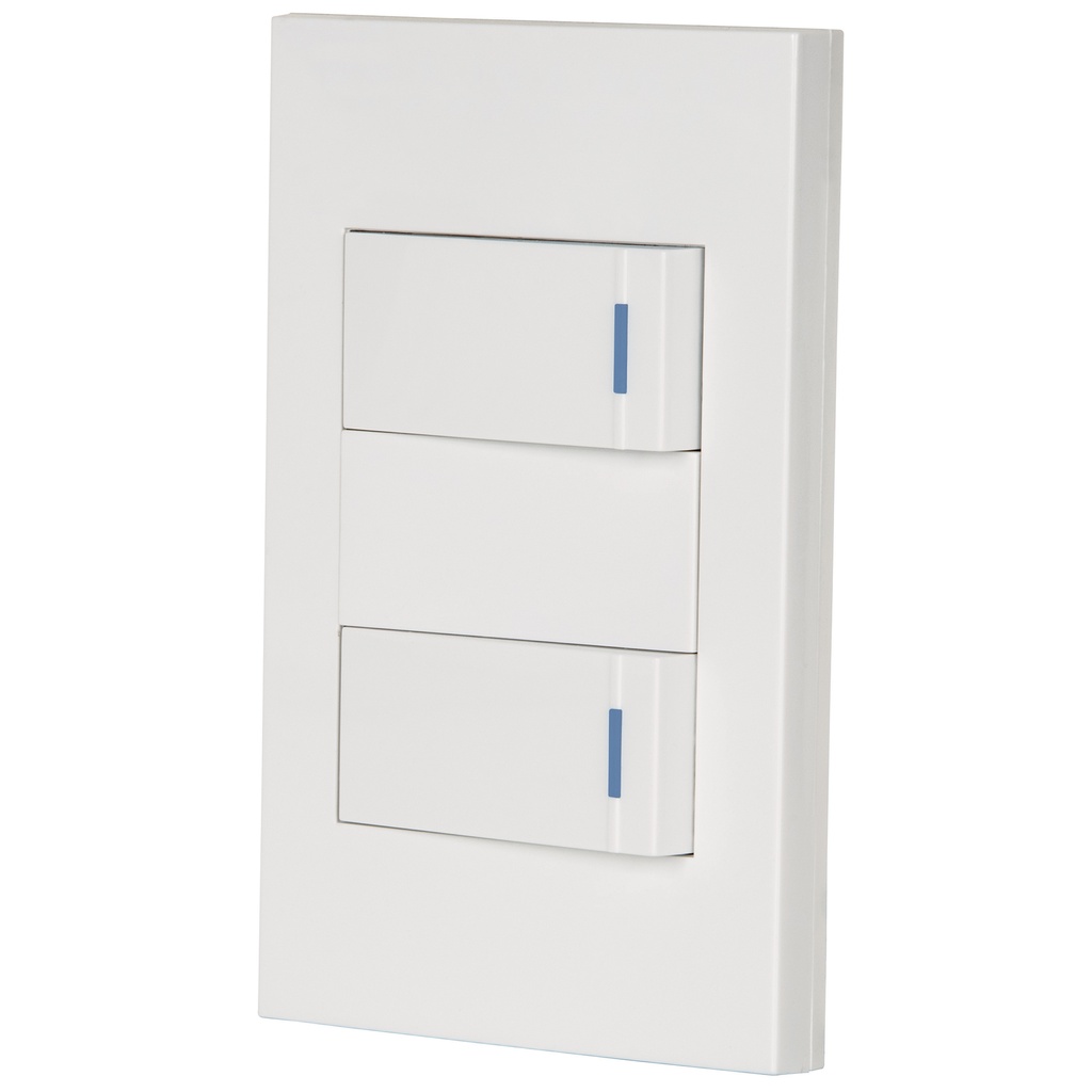 Placa armada 2 interruptores 1de 3vías,1 mod,Española,blanco