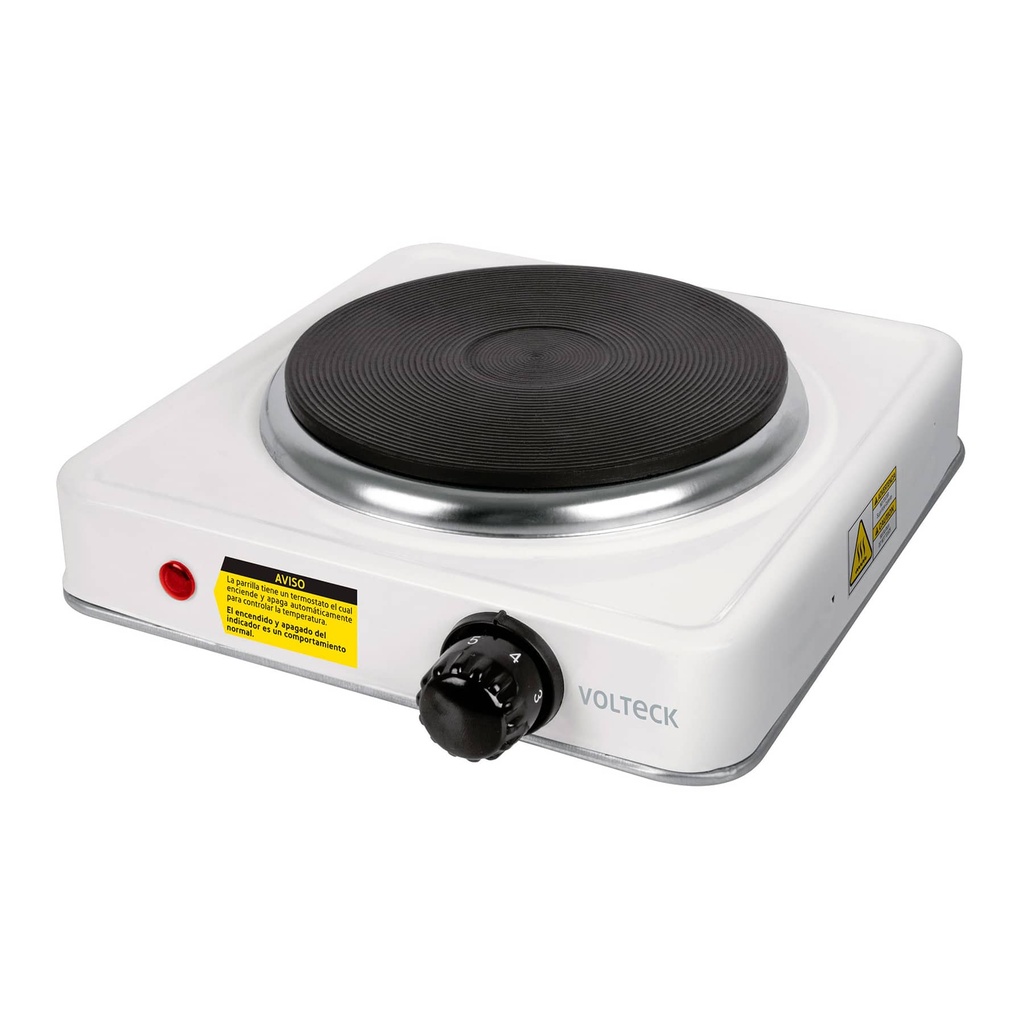 [49989] Parrilla eléctrica quemador tipo disco, blanca, Volteck
