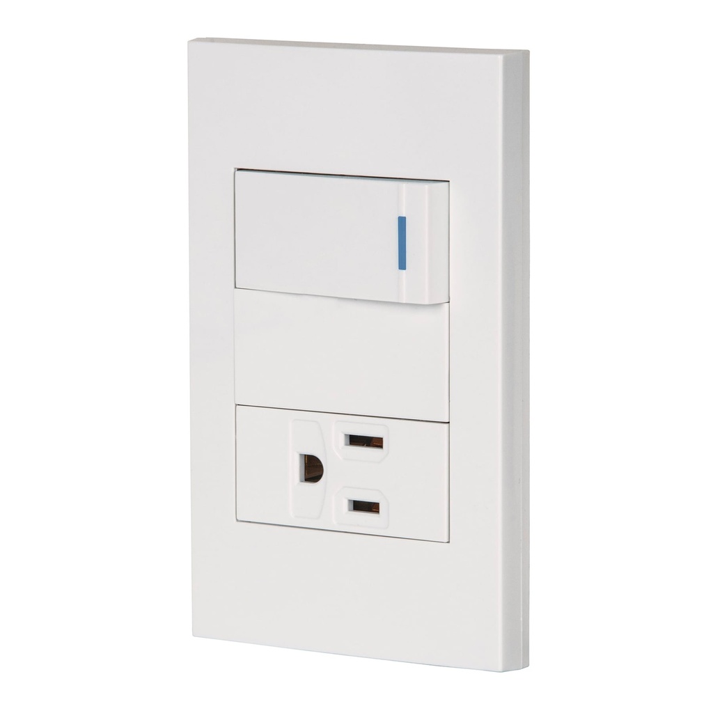Placa armada 1 interruptor,1 contacto,1mod, Española, blanco