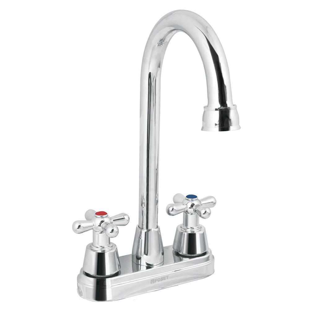 Mezcladora cromo 4' para lavabo, cuello bar, cruceta, Aqua