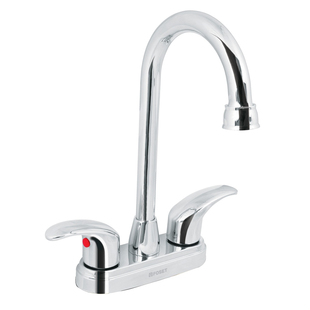 Mezcladora cromo 4' para lavabo, cuello bar, palanca, Aqua