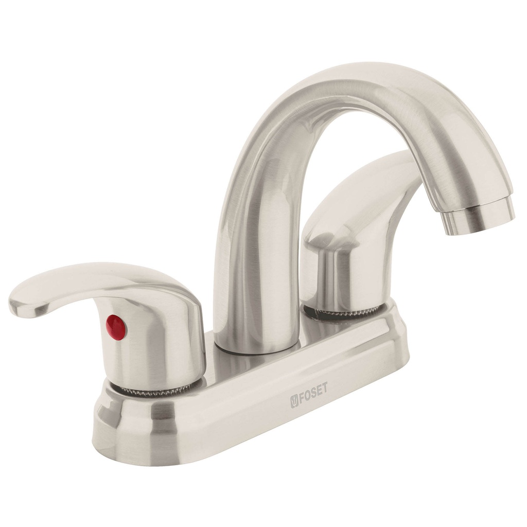 Mezcladora satín 4' para lavabo, nariz curva, palanca, Aqua