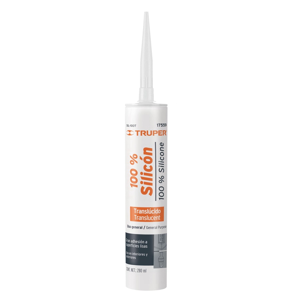 Sellador transparente 100% silicón de 280 ml, Truper