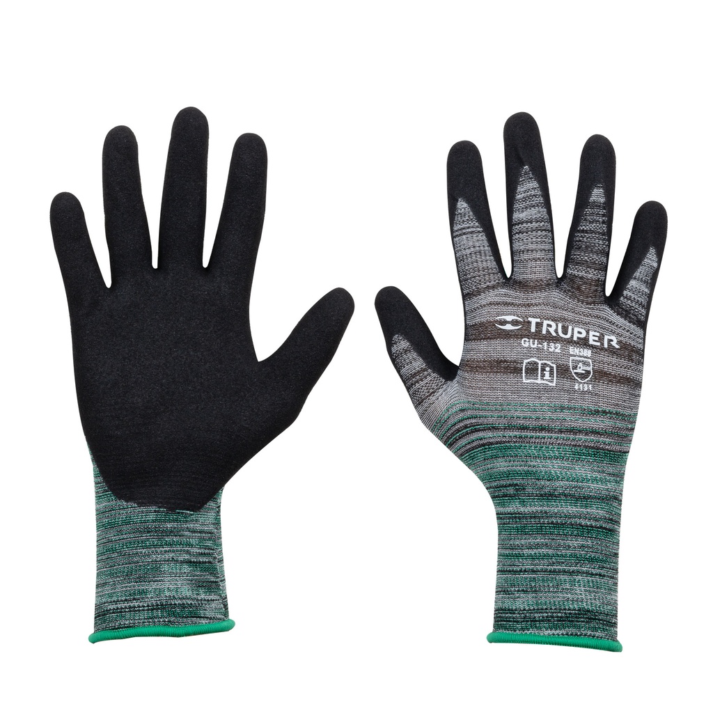 Guantes de nylon recubiertos de nitrilo arenoso, M, Truper