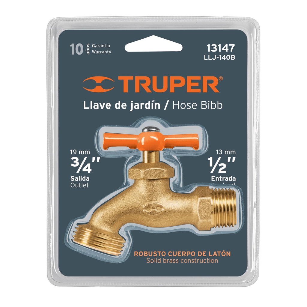 Llave para manguera, de latón 140 g 1/2', en blíster, Truper