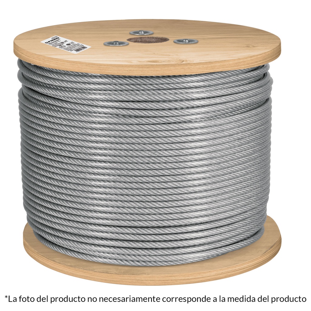 Metro cable flexible 3/16' acero 7x19 recubierto PVC, 300 m