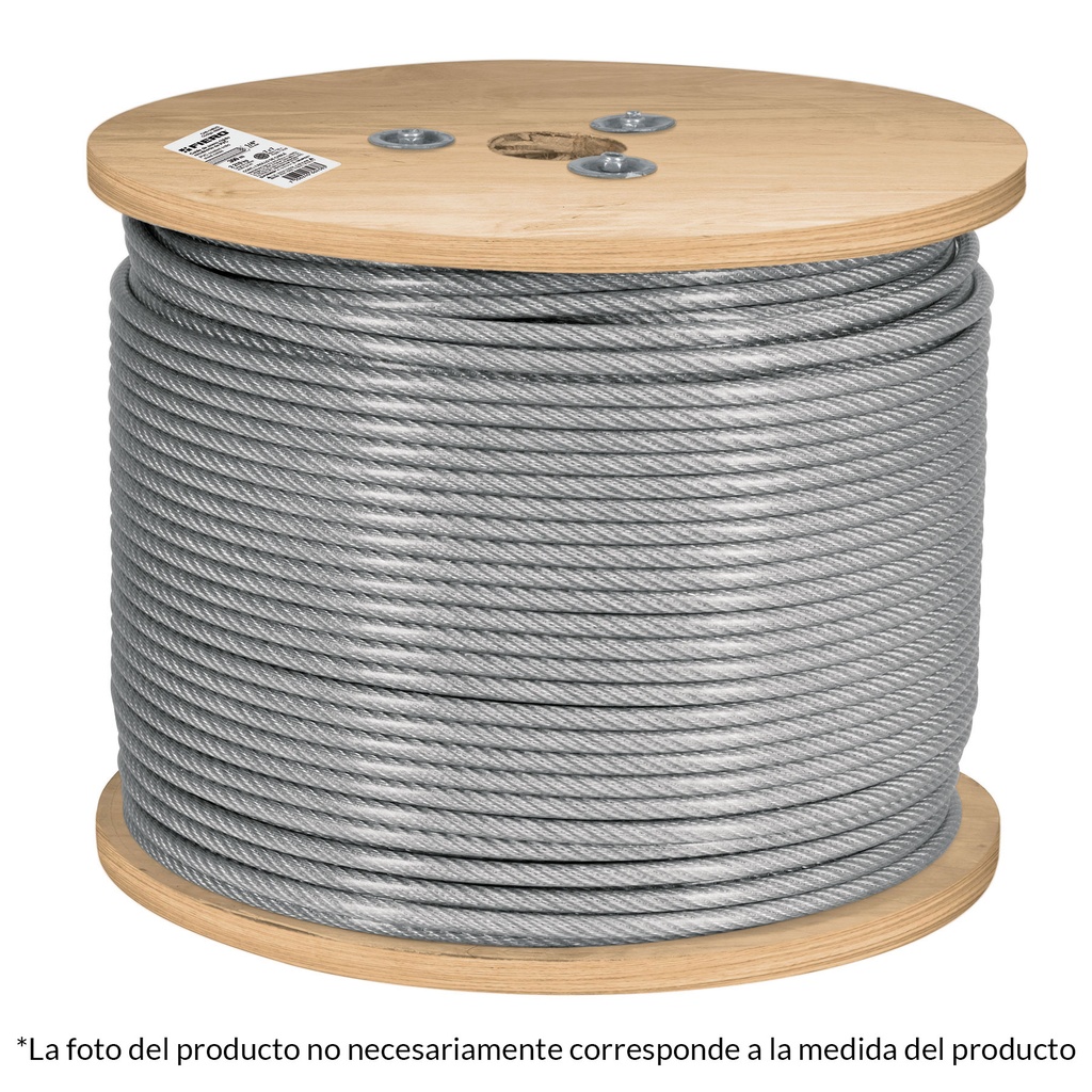 Metro de cable rígido 1/16' acero 7x7 recubierto PVC, 300 m