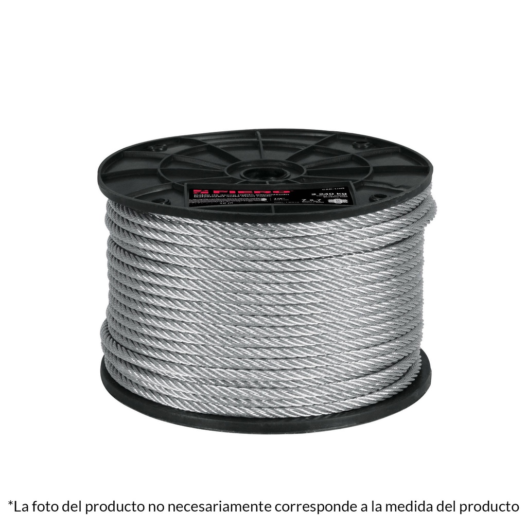 Metro de cable rígido 1/8' de acero 7x7 hilos, 300 m, Fiero