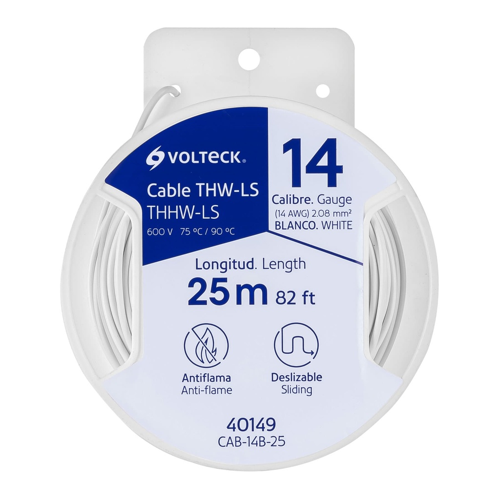 Carrete con 25 m de cable THHW-LS 14 AWG blanco, Volteck