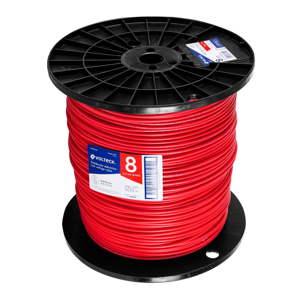 Metro de cable THHW-LS 8 AWG rojo en carrete de 500 m