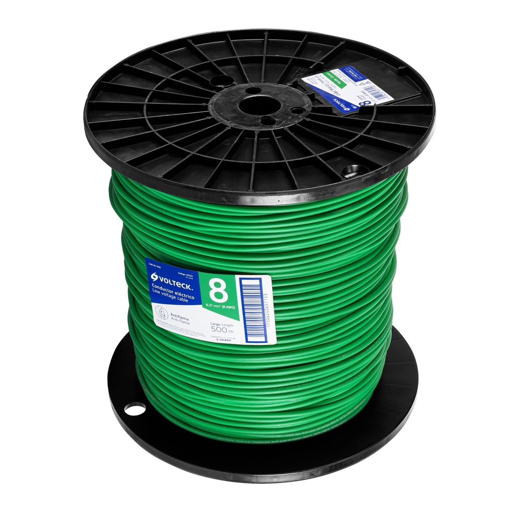 Metro de cable THHW-LS 8 AWG verde en carrete de 500 m