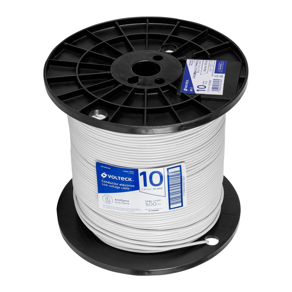 Metro de cable THHW-LS 10 AWG blanco en carrete de 500 m